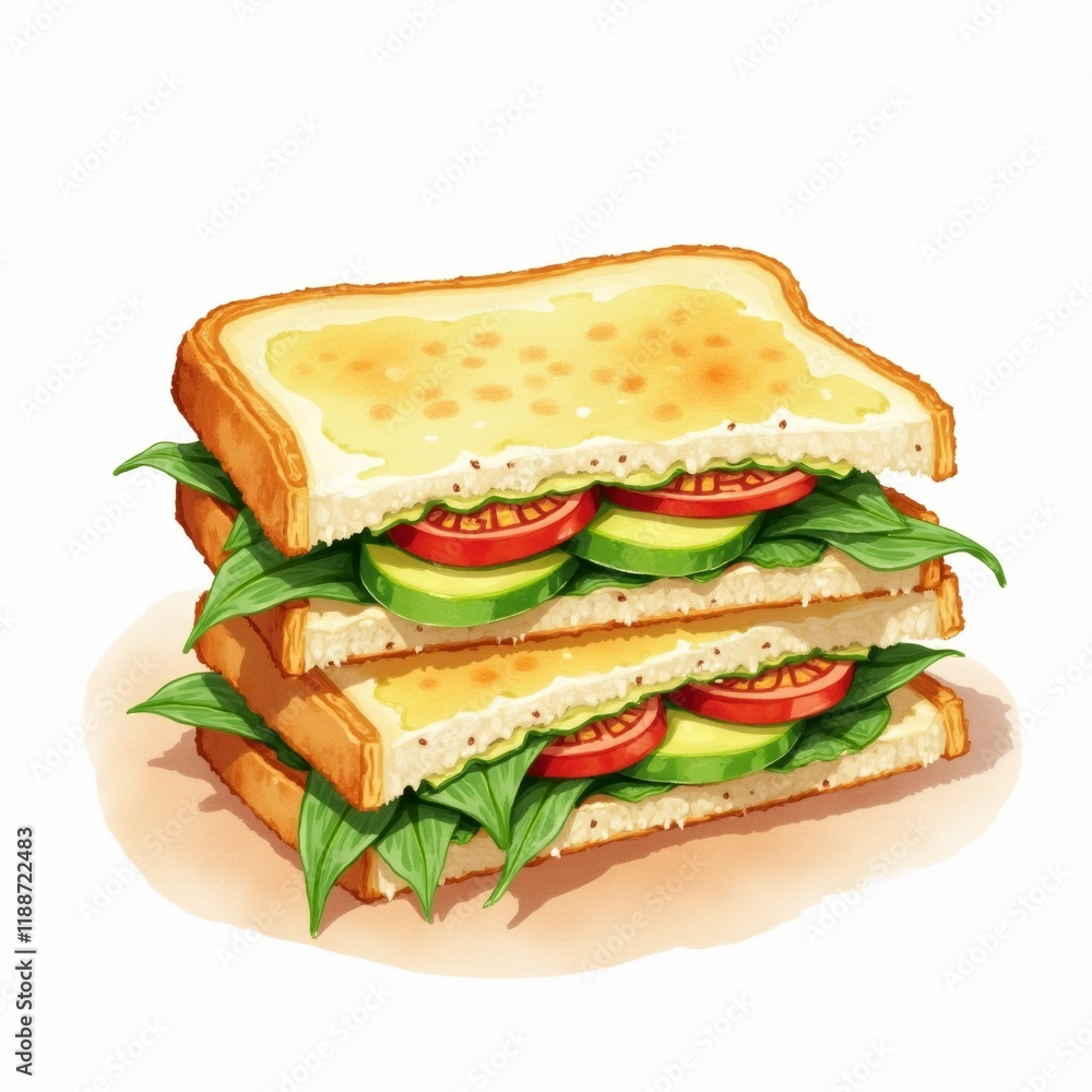 The image is an illustration of a sandwich. It is a two-tiered sandwich with a golden brown crust on top. The image is an illustration of a sandwich. It is a two-tiered sandwich with a golden brown crust on top.