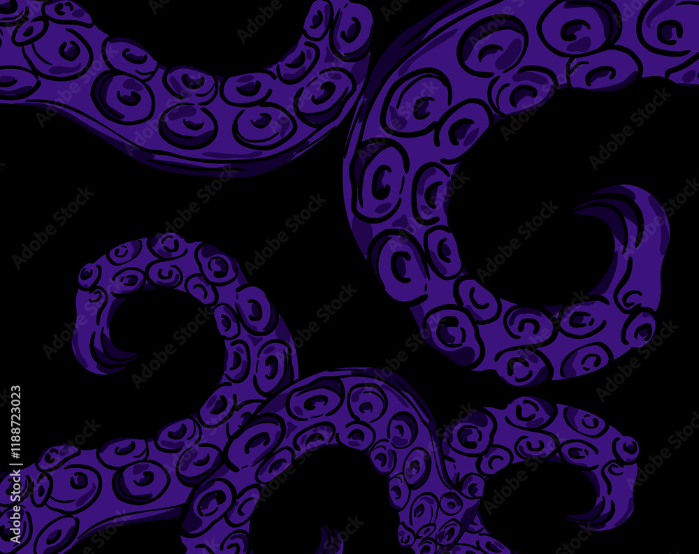 octopus tentacles creating seamless marine pattern on black background octopus tentacles creating seamless marine pattern on black background