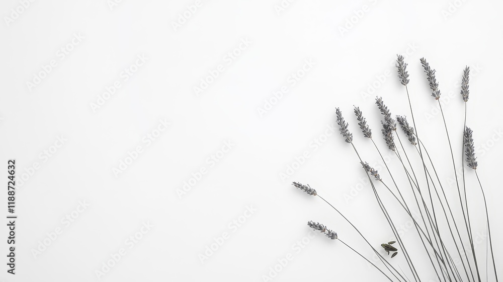 Elegant Lavender Stems on Clean White Background, Perfect for Minimalist Design, Wellness Themes, and Nature-Inspired Aesthetic in Stock Photography Elegant Lavender Stems on Clean White Background, Perfect for Minimalist Design, Wellness Themes, and Nature-Inspired Aesthetic in Stock Photography