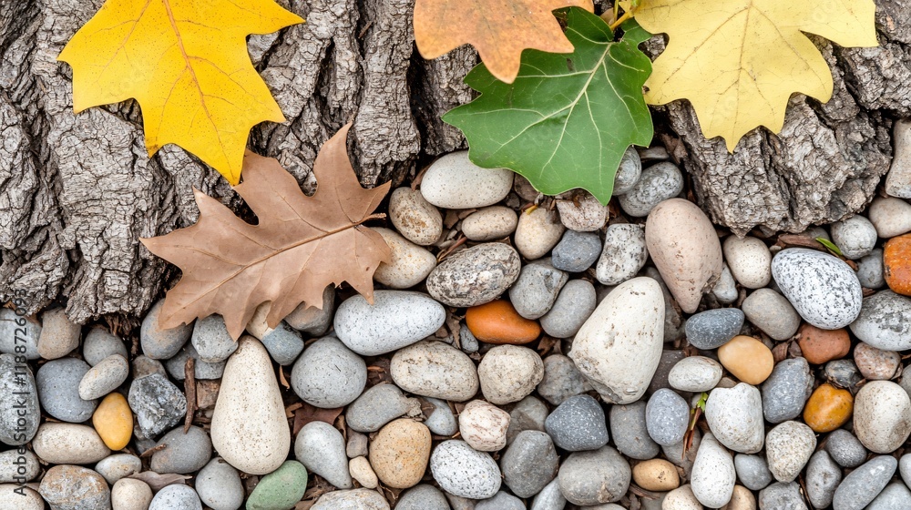 Autumn Leaves and Stones- Nature's Fall Serenity Autumn Leaves and Stones- Nature's Fall Serenity