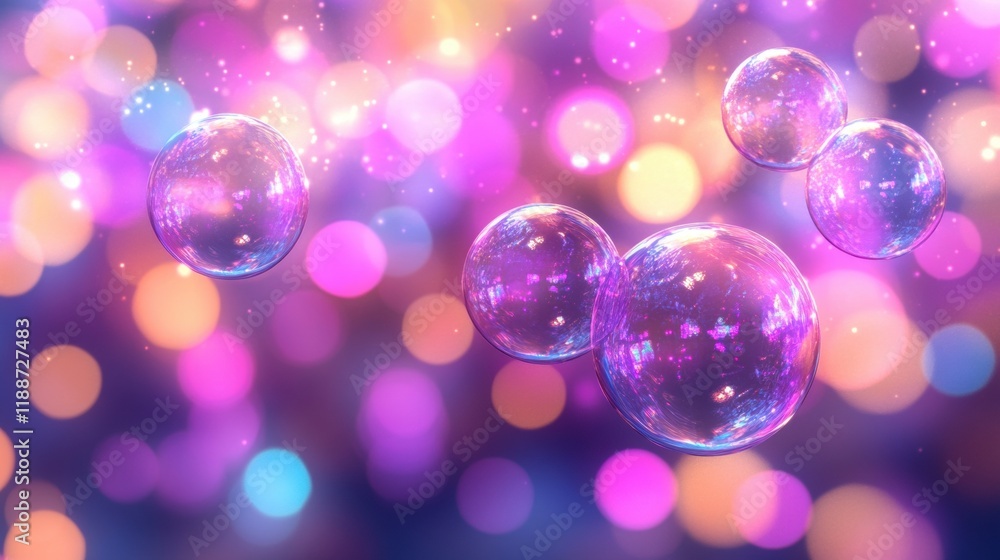 Colorful Bubbles Floating in a Dreamy Background of Soft Lights Colorful Bubbles Floating in a Dreamy Background of Soft Lights