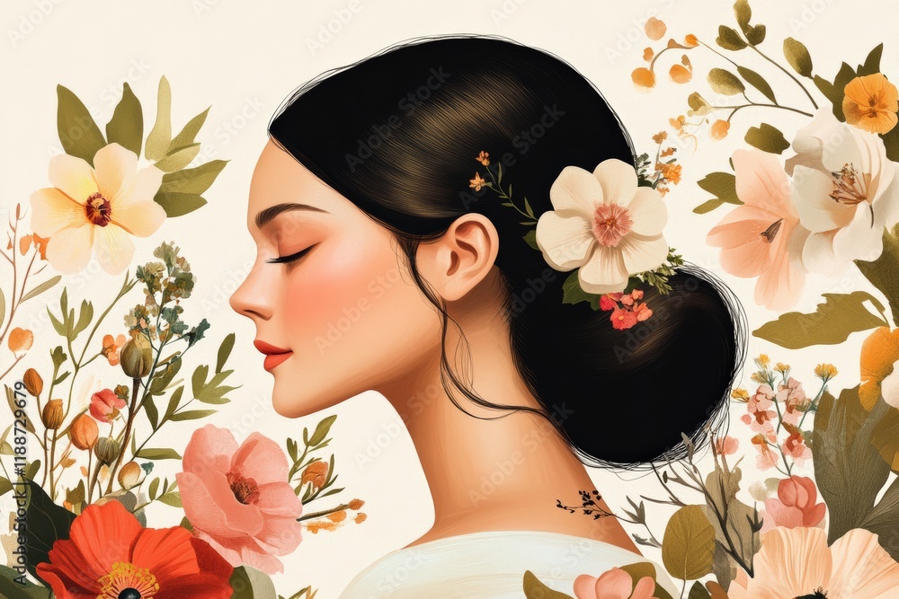 Fototapeta premium Celebration of Women's Day with Blooming Floral Beauty Illustration, International Women's Day Concept