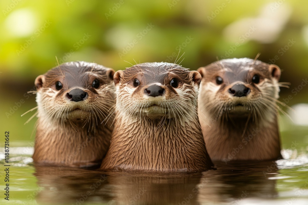Playful Otters Swimming Together in Clear Water Under Bright Sunlight Creating a Joyful and Lively Aquatic Scene Playful Otters Swimming Together in Clear Water Under Bright Sunlight Creating a Joyful and Lively Aquatic Scene