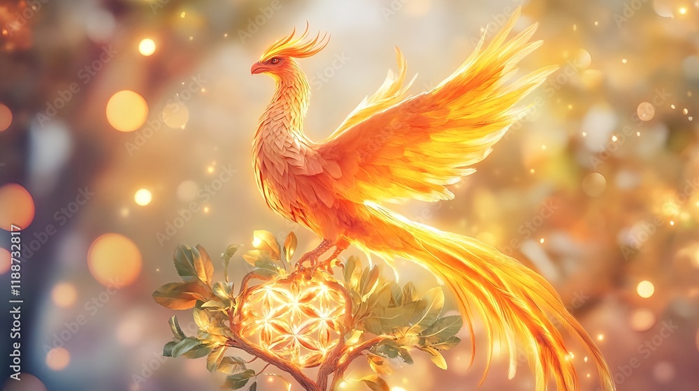 Fototapeta premium golden phoenix bird fantasy art - fantasy art