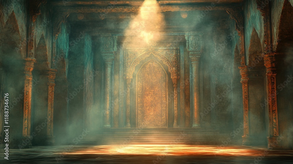 Enchanted Ancient Hallway with Mystical Light and Atmospheric Fog Enchanted Ancient Hallway with Mystical Light and Atmospheric Fog