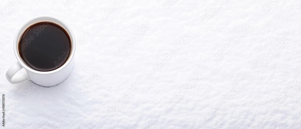 Warm Coffee in White Mug on Fresh Snow Winter Drink Warm Coffee in White Mug on Fresh Snow Winter Drink