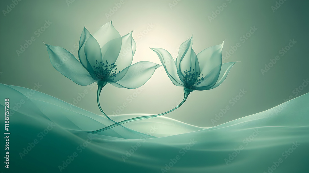 Obraz premium Serene translucent flowers, fabric backdrop