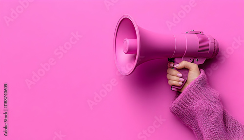 Pink megaphone announcement, hand, background photo