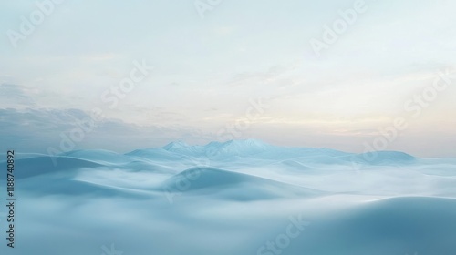 Serene Misty Mountain Landscape: A Breathtaking View of  Snowy Peaks Emerging from a Sea of Clouds