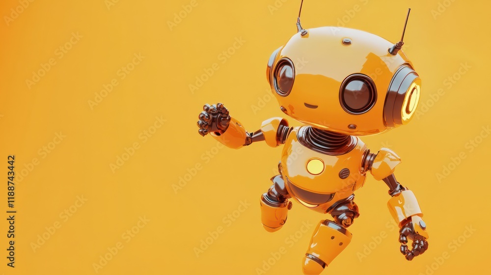 Cute orange robot running on orange background. Cute orange robot running on orange background.