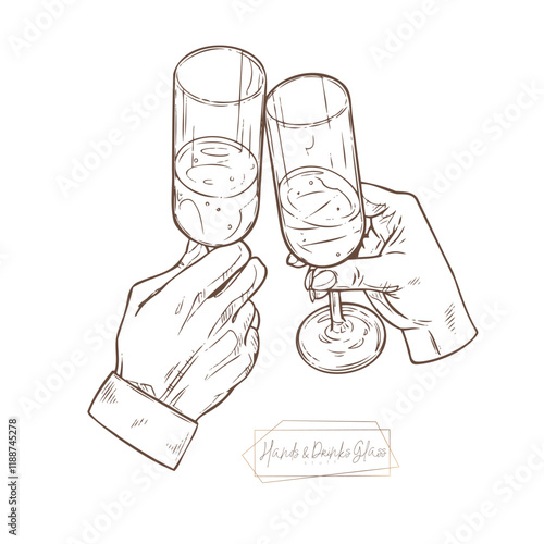 Toasting with wine glasses – hand-drawn illustration