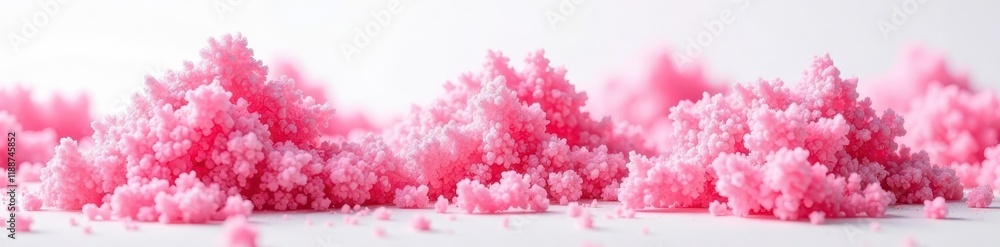 Fototapeta premium Pink spun sugar, fluffy texture, white backdrop, candy floss, texture
