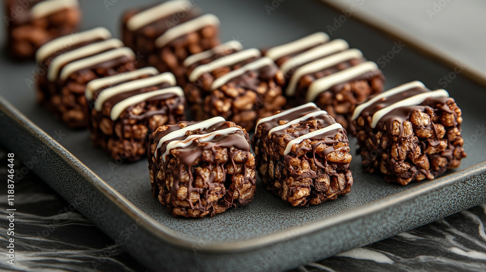 Chocolate treats with sweet desserts and chocolate snacks arranged on a platter Chocolate treats with sweet desserts and chocolate snacks arranged on a platter