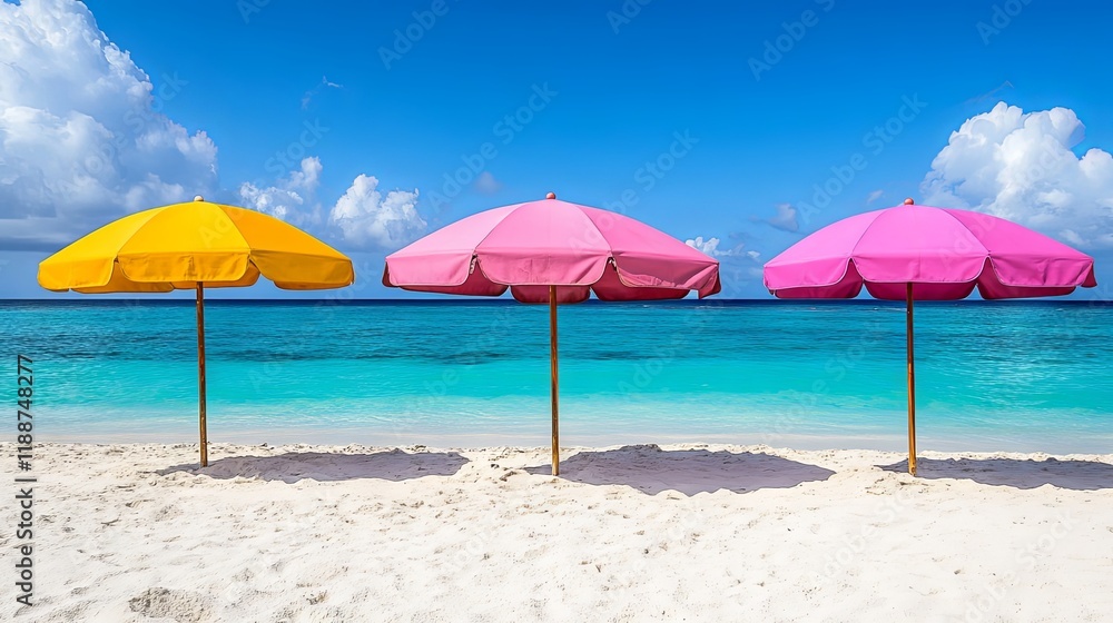 Vibrant Beach Scene with Colorful Umbrellas Vibrant Beach Scene with Colorful Umbrellas