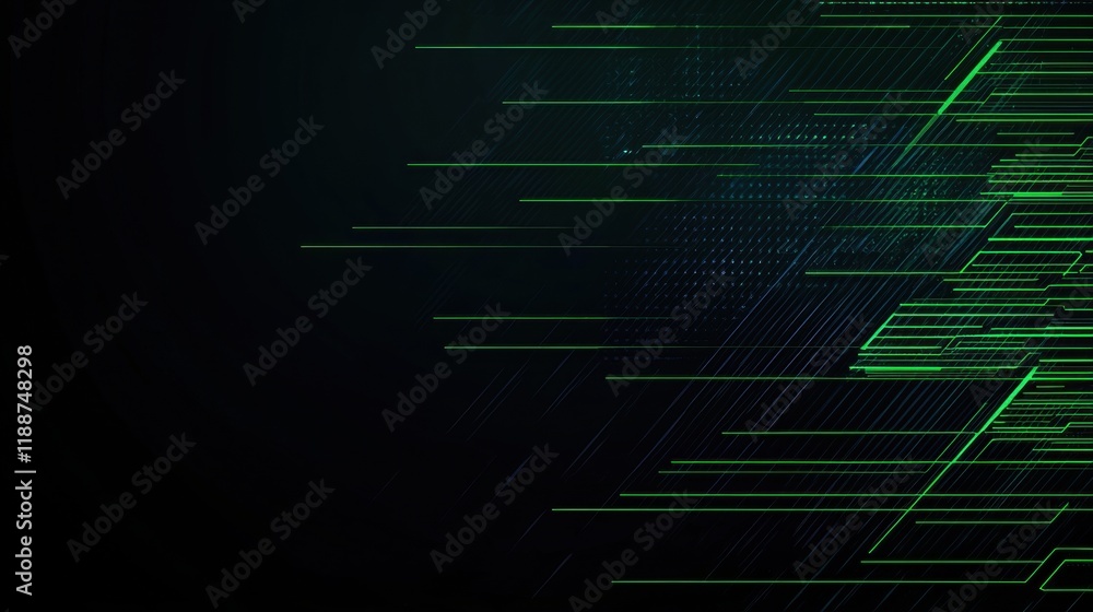 Fototapeta premium Abstract digital lines with green neon effect