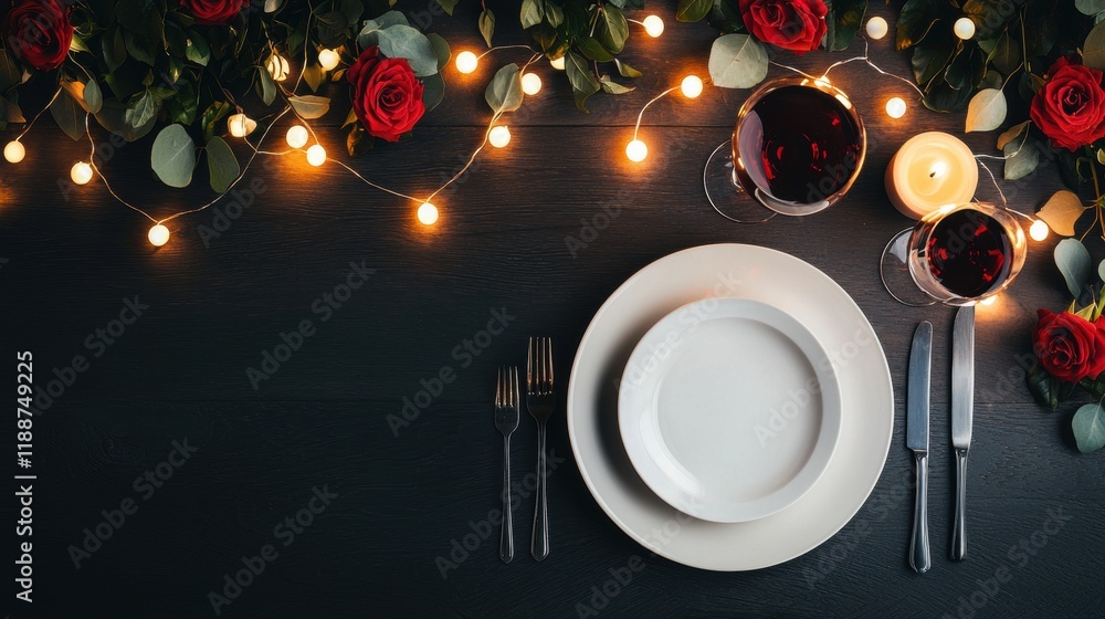 Romantic dinner setup with roses and candlelight ambiance Romantic dinner setup with roses and candlelight ambiance