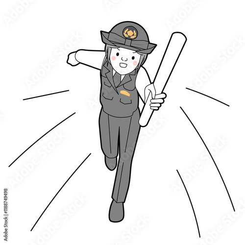 犯人を追いかける女性警察官