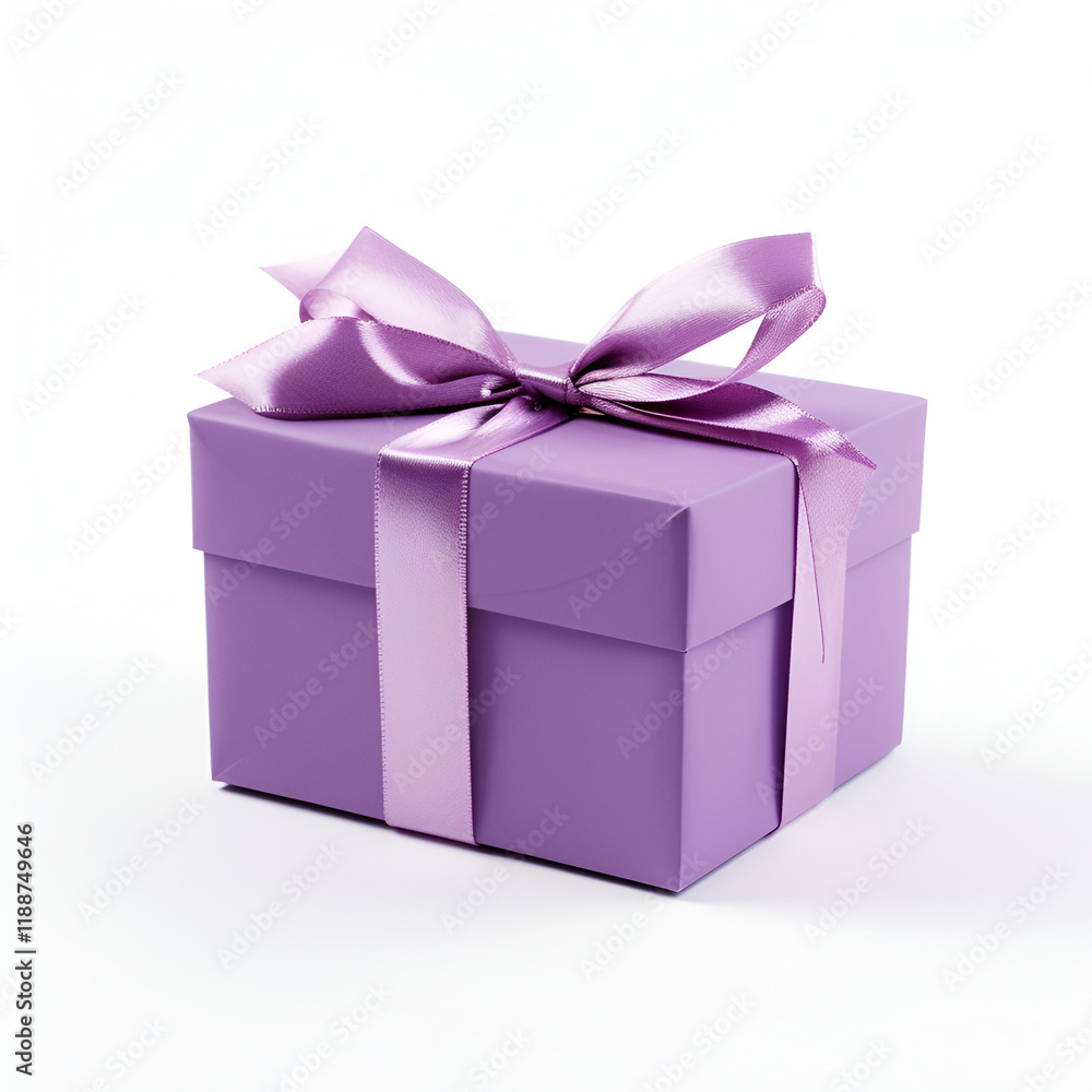 Elegant purple gift box with satin purple ribbon beautifully wrapped purple gift box adorned with satin ribbon sits clean and festive decoration for special occasions isolated on white background Elegant purple gift box with satin purple ribbon beautifully wrapped purple gift box adorned with satin ribbon sits clean and festive decoration for special occasions isolated on white background