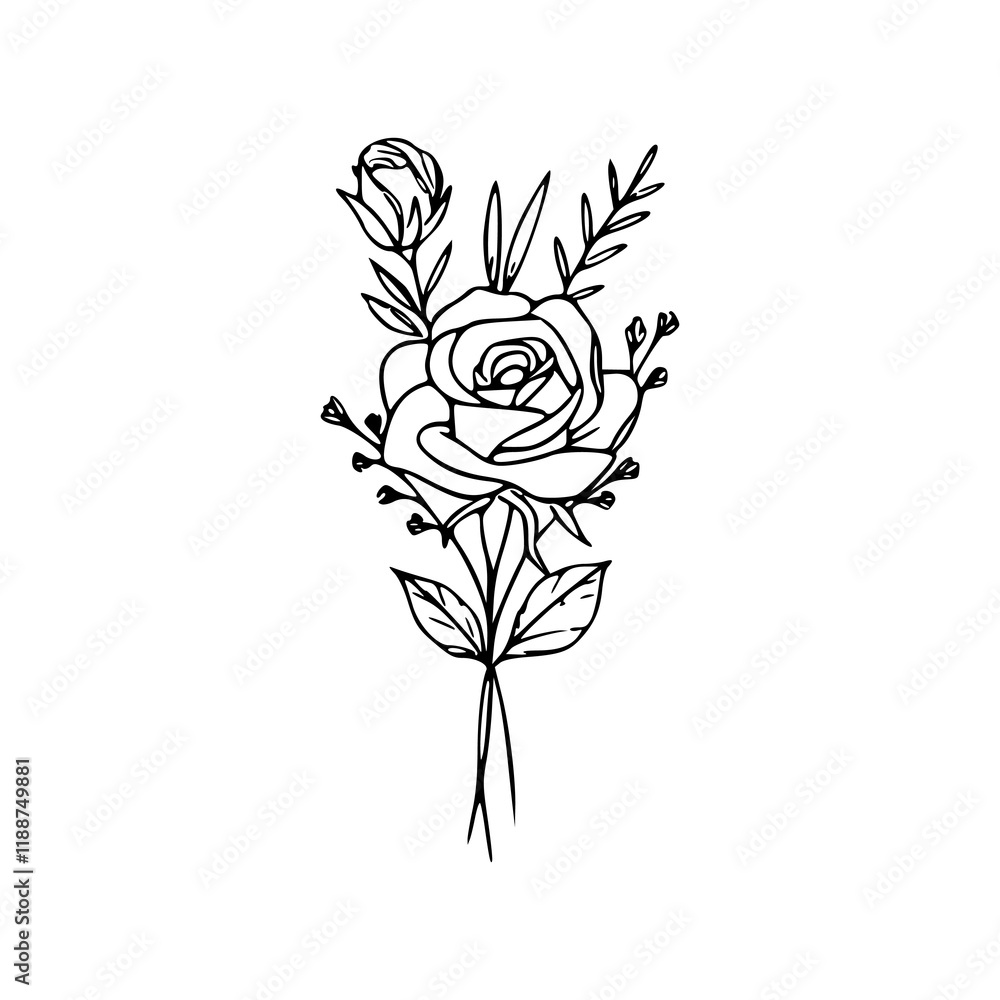 Obraz premium Minimalist Hand Drawn Floral Bouquet Illustration
