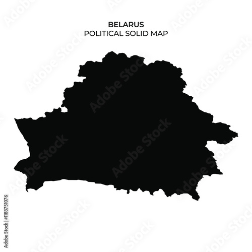 Political solid map outline of Belarus displayed in black shape