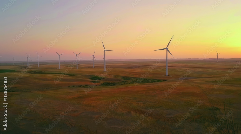 Obraz premium Wind Turbines in Field at Sunset