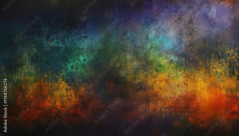 Fototapeta premium vivid abstract cosmic landscape in deep blues, greens, and fiery oranges with textured gradient transitions, perfect for digital art background