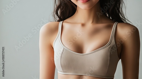 Closeup Beige Bra on a Woman - Fashionable and Stylish