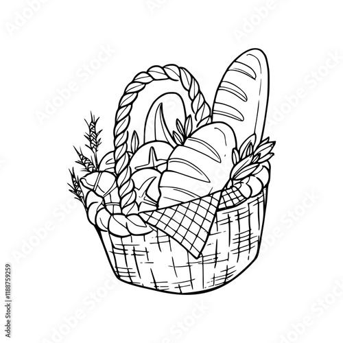 a detailed hand drawn illustration of a bread basket