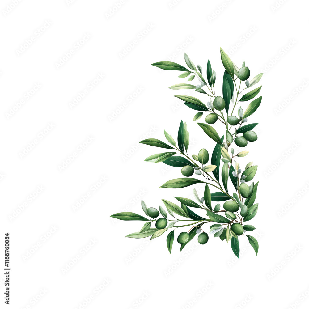 Fototapeta premium Lush Olive Branch with Green Olives and Leaves