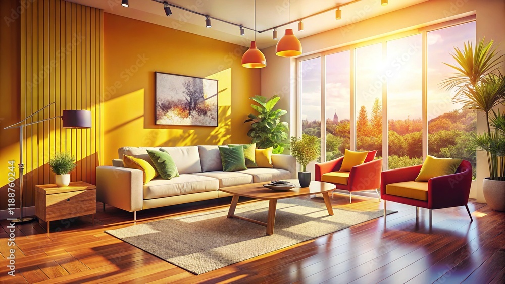 Fototapeta premium Dreamy Home Interior Design: Sunlit Rooms, Luxurious Decor, Modern Aesthetics