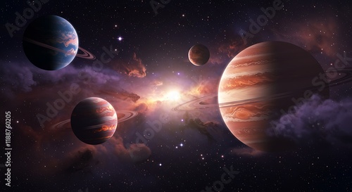 Stunning Cosmic Landscape Planets Nebula Rings Stars Galaxy