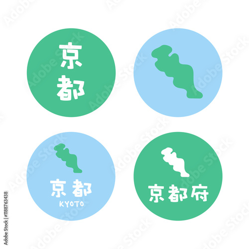 シンプルな日本の京都地図　イラスト素材　セット