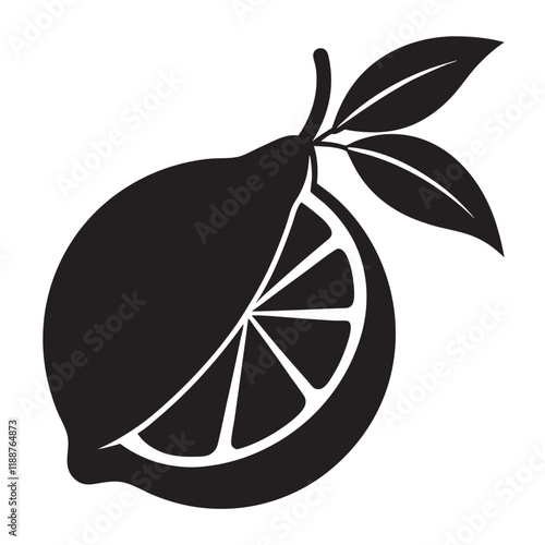 lemon fruit black icon silhouette and vector