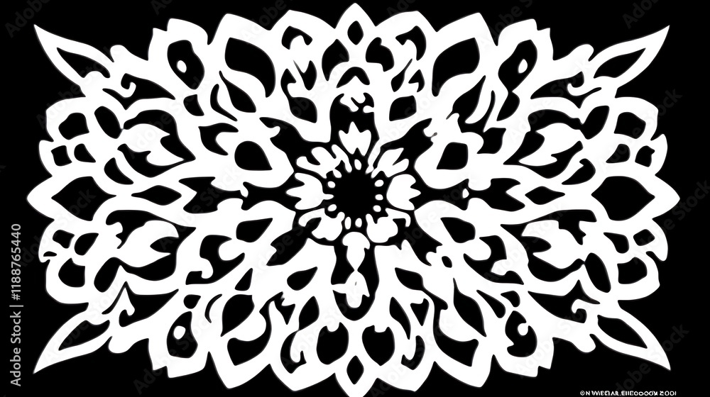 Abstract White Floral Design On Black Background