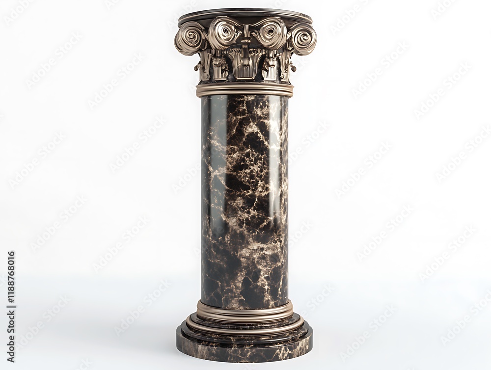 3D render of a luxurious bronze marble pillar, isolated on white, front-facing view, high-resolution, 3D render of a luxurious bronze marble pillar, isolated on white, front-facing view, high-resolution,
