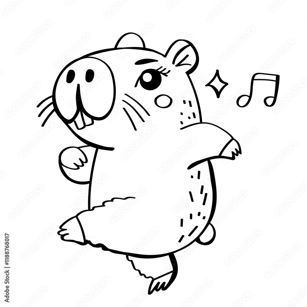 Fototapeta premium Hand drawn dancing capybara. Cute vector doodle illustration