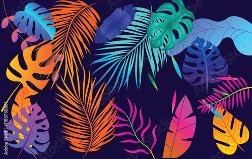 Vibrant neon-colored leaves featuring a stunning array of hues, perfect for adding a pop of color to any design