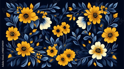 Elegant Yellow and Blue Floral Painting Design