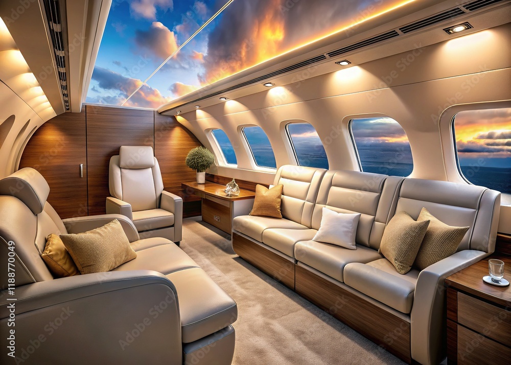Fototapeta premium Luxurious Private Jet Interior: Opulent Design, Stunning Cabin, Private Aircraft