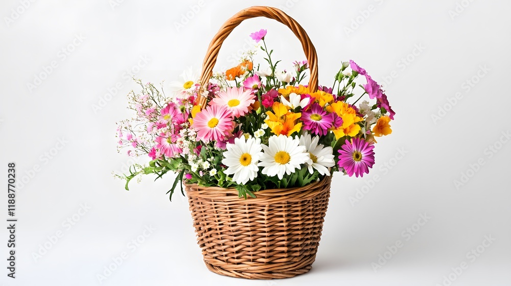 Obraz premium 90. White background with a beautiful flower basket, ideal for gifting on spiritual or festive occasions
