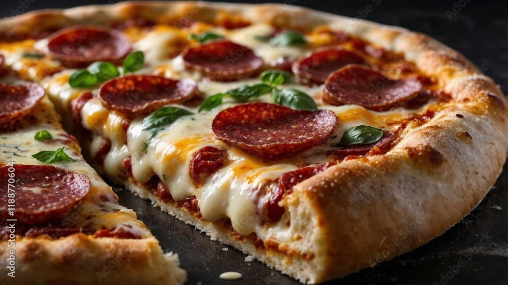 Close-Up of Delicious Salami Pizza with Melted Cheese – Perfect for Food Lovers Close-Up of Delicious Salami Pizza with Melted Cheese – Perfect for Food Lovers