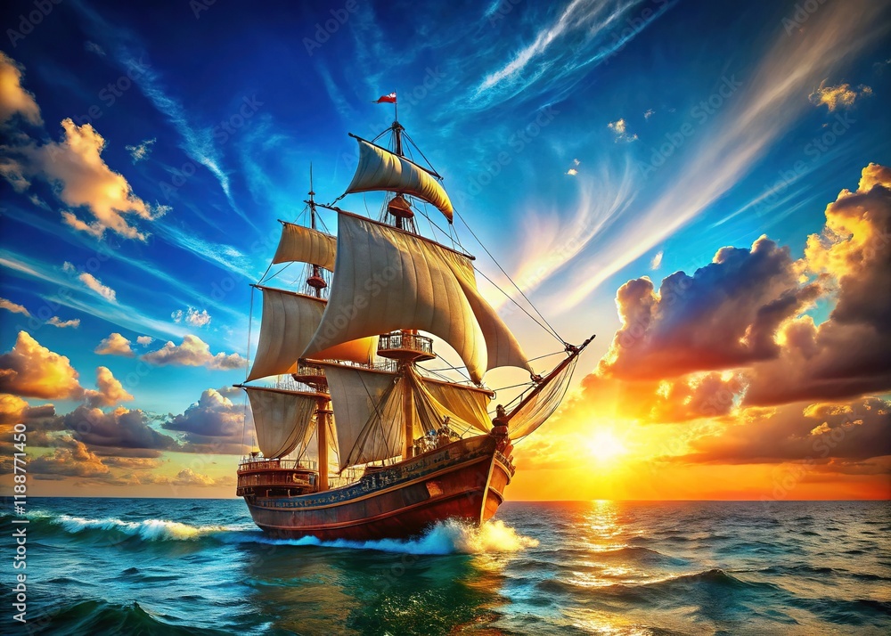 Fototapeta premium Medieval Ship at Sea - Epic Voyage