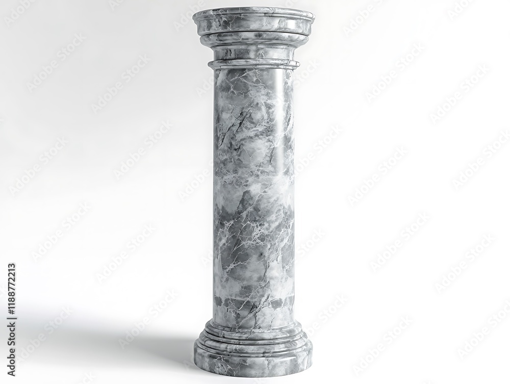 3D render of a polished grey marble pillar, isolated on a white backdrop, front view, high-resolution, 3D render of a polished grey marble pillar, isolated on a white backdrop, front view, high-resolution,