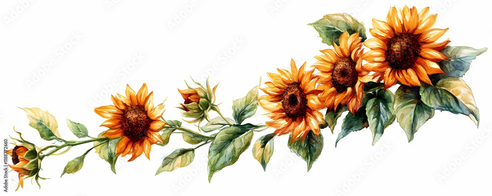Sunflower branch border design Sunflower branch border design