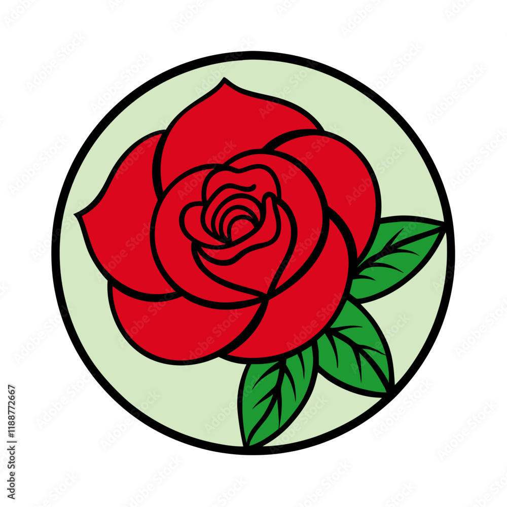 Rose Flower in Circle Vector Art Illustration - Flat Minimalist Flower Design Rose Flower in Circle Vector Art Illustration - Flat Minimalist Flower Design