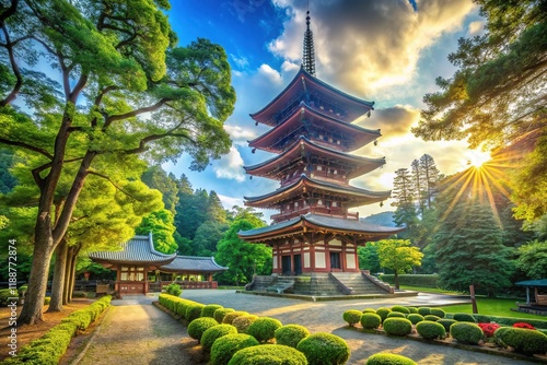 Muroji Temple Nara Japan Ancient Pagoda Autumn Scenery Sunrise Photography photo