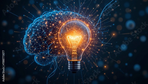 Creative Idea with Brain and Light Bulb Illustration, with Generative AI Technology