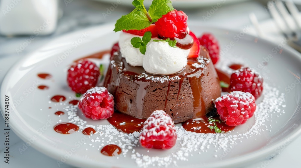 Chocolate Fondant with Raspberries and Whipped Cream Chocolate Fondant with Raspberries and Whipped Cream