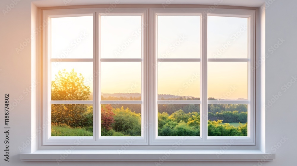 Fototapeta premium Sparkling Clean Window with Vibrant Garden Landscape Beyond