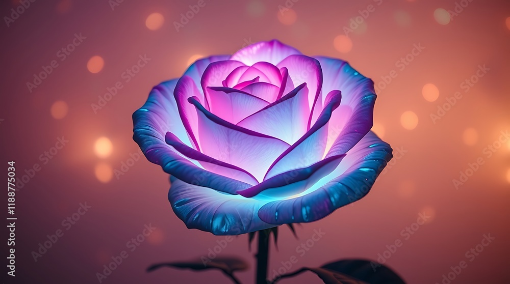 Obraz premium Glowing Rose with Illuminated Petals in Dark Background - Stunning Floral Art